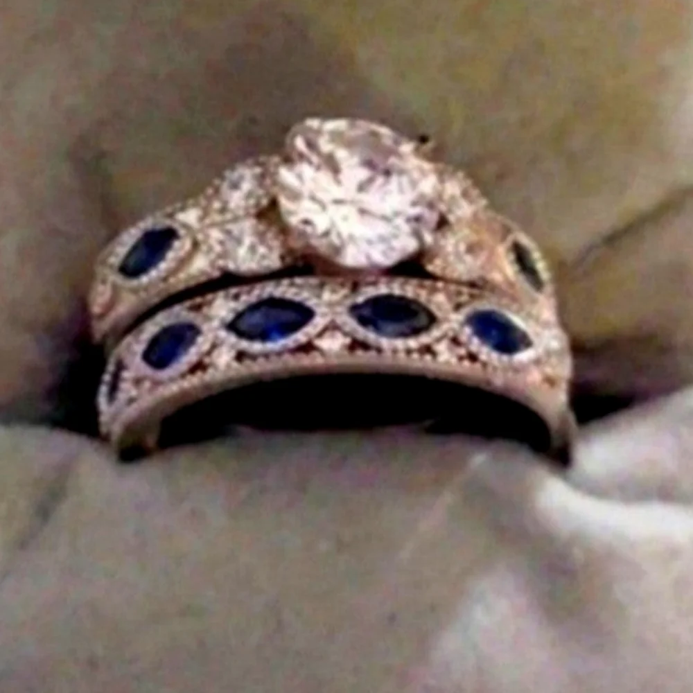 NWT 925 Sterling Silver Bridal Set/ Cocktail CZ & Created Sapphire